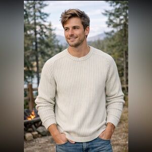Vintage Ralph Lauren Jean Company Sweater. Ribbed Off White Knit. Men's Sz-M